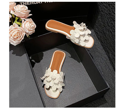 Luxury Floral Petal Flat Sandals Women 2025 Casual Slides Open Toe Sandalias Mujer Flipflops Home Slippers Femme Pantuflas Shoes