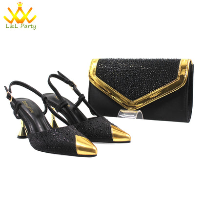 Sky Blue Color High Quality New Arrivals 2024 Italian Desing African Women Shoes and Bag Set Sweet Style Super Heels for Wedding