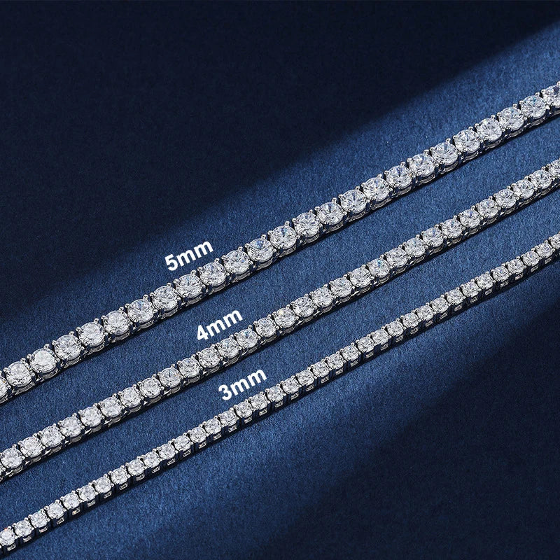 Luxury Moissanite Tennis Necklace for Women Certified 100% 925 Sterling Silver 3mm-5mm Size Gradient Diamond Neck Chain