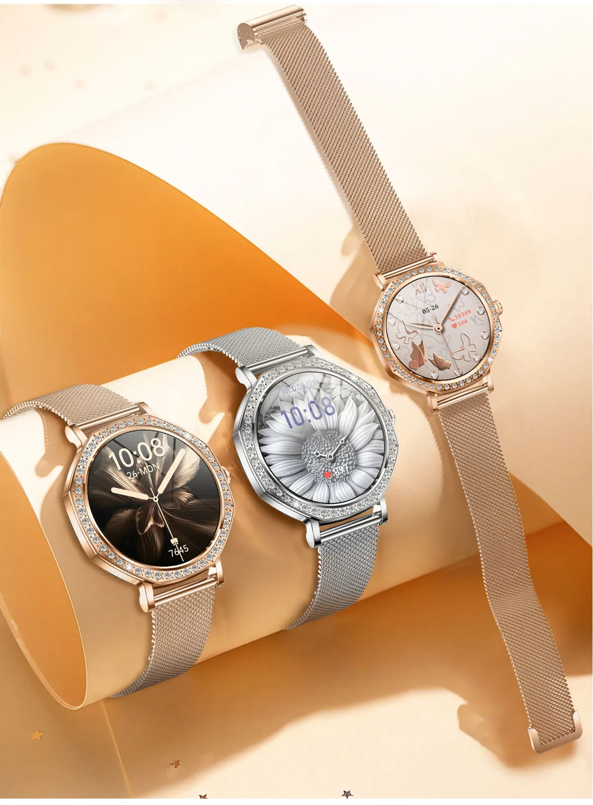 2026 New Ladies' Fashion Smartwatch Diamond Frame HD AMOLED Screen Bluetooth Call Health Monitoring Waterproof Smart Watch Gift