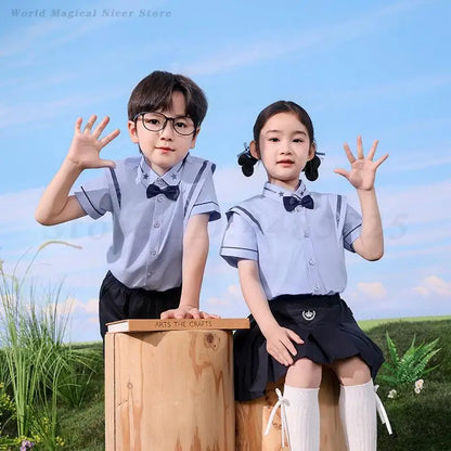 Summer School Uniform Children's Kindergarten Costume Kids Boys Academic Style Sportswear Girls Vintage Two Piece Set Clothing