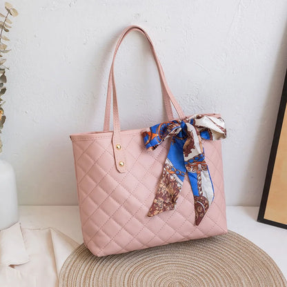 Trendy Large Capacity Embroidery Bag with Scarf Tote Bag Shoulder Bags PU Bucket Bag For Women