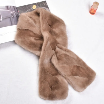 Besfilin Genuine Real Mink Fur Unisex Scarf Double-Sided Solid Color Patchwork Warmth for Men And Women Spring Autumn Winter