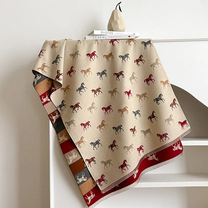 Latest Design Elegance Horse Print Scarve Pashmina Soft Warm Fringe Pashmina Shawl Winter Coldproof Windproof Blanket Scraf