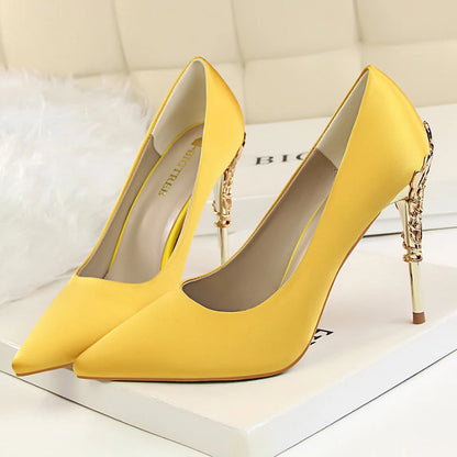 Women Luxury Metallic Decoration Heel Wedding Shoes Lady Trendy 10cm High Heels Pointed Toe Shoes Female Premium Gray Shoes