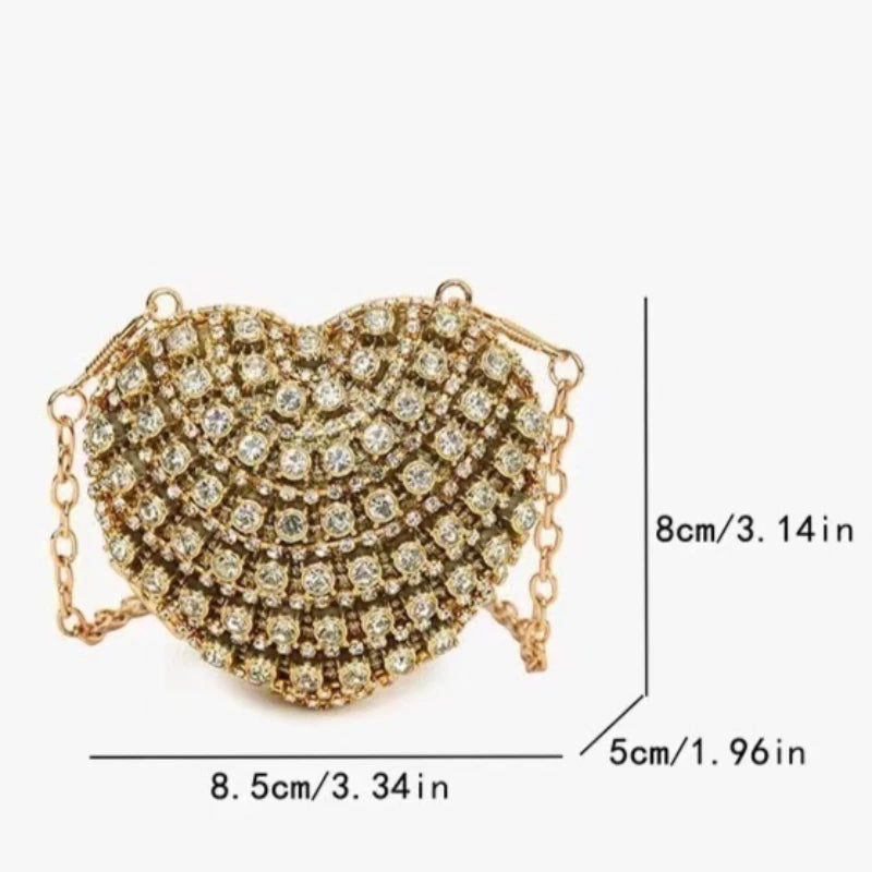 Diamond Evening Clutch Rhinestones Purse Ladies Fashion Bag Designer for Women Chain Shoulder Bag Luxury Small Bling Heart Shape