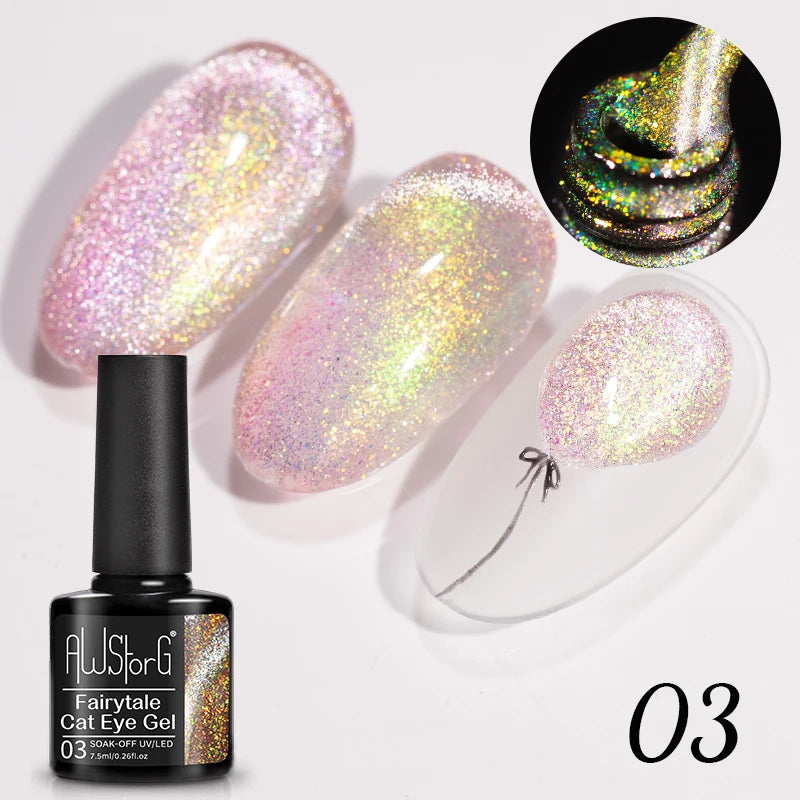 7.5ml Golden Light  Magnetic Gel Golden Gems Magnetic Gel Nail Polish Cat Nail Sparkling Glitter Semi Permanent Varnish