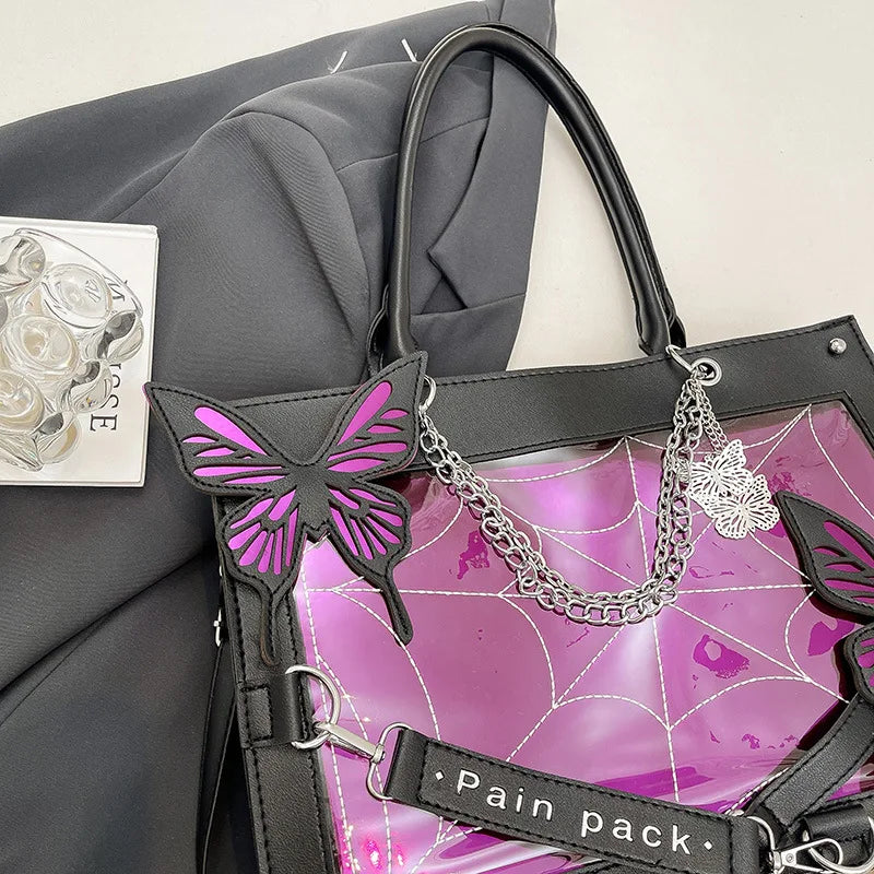 Sweet Y2k Lolita Butterfly Chain Shoulder Bags Trendy Gothic Harajuku Ita Bag Japanese Chic Women Transparent Handbags Crossbody