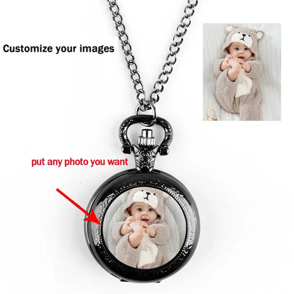Custom Picture Unique Creative Quartz Pocket Watches Necklace Accessory Chain Clock Kids Souvenir Best Gifts For Women Men