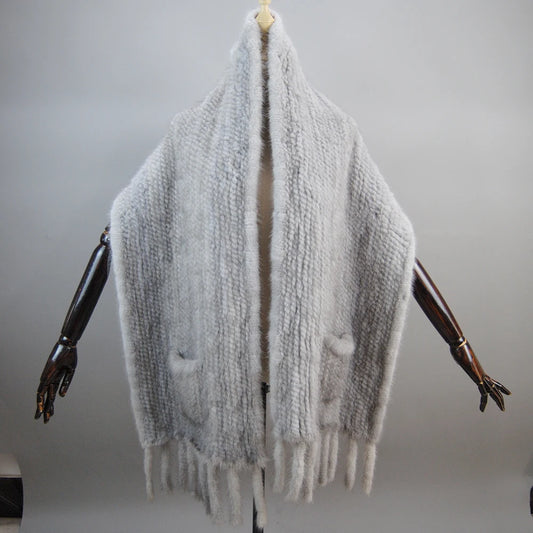 Lady Winter Warm Natural Mink Fur Pashmina Scarf Women Knit 180x35cm Real Mink Fur Warp Scarves Female Mink Fur Poncho Mufflers