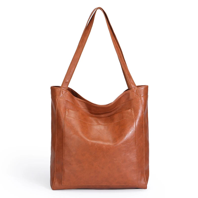 High Quality Oil Skin Leather Bucket Hand Bags for Women Female Shoulder Top-Handle Bag Luxury Handbas Women Large Commute Bags