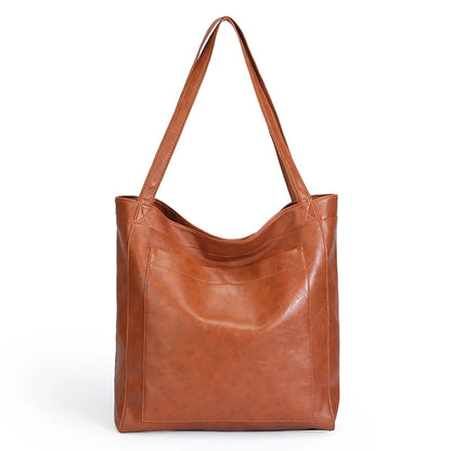 High Quality Oil Skin Leather Bucket Hand Bags for Women Female Shoulder Top-Handle Bag Luxury Handbas Women Large Commute Bags