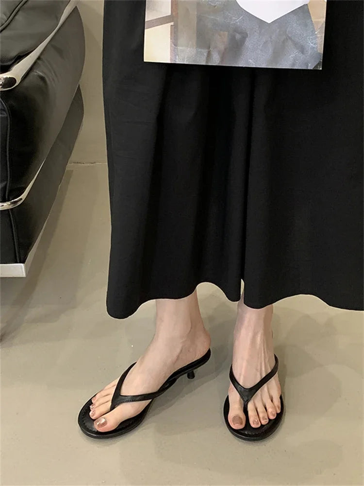 Eilyken Summer Fashion Thin Low Heels Slippers Women Round Clip Toe Beach Casual Sandals Flip Flops Shoes Zapatos De Mujer