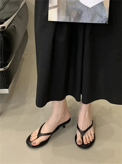 Eilyken Summer Fashion Thin Low Heels Slippers Women Round Clip Toe Beach Casual Sandals Flip Flops Shoes Zapatos De Mujer