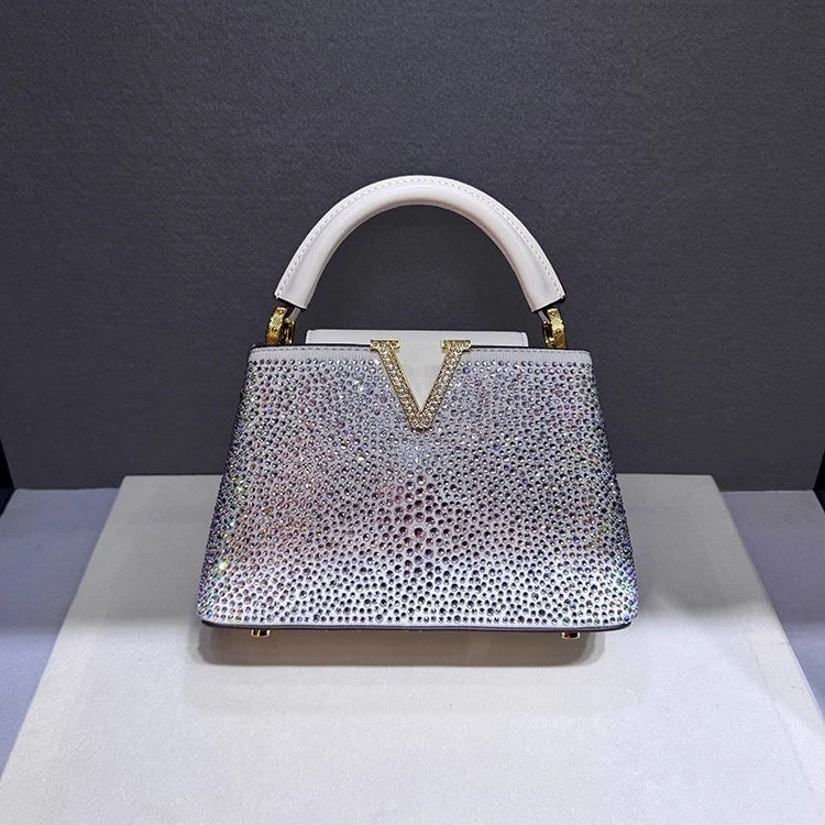 Luxury Brand Leather Diamond Handbag Rhinestone Shoulder Cross-body Tote Bags for Women Bolso Marca Lujo