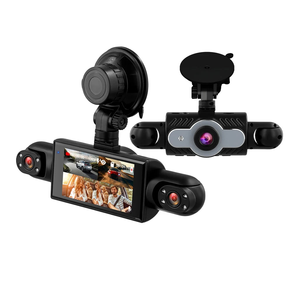 Podofo 3-inch 1080P Car Dash Cam with Four High-Definition Cameras, Including 480P Left Interior, Right Interior, and Rear Cameras Loop Recording, Night Vision, Reversing Help Video Recorder for Cars