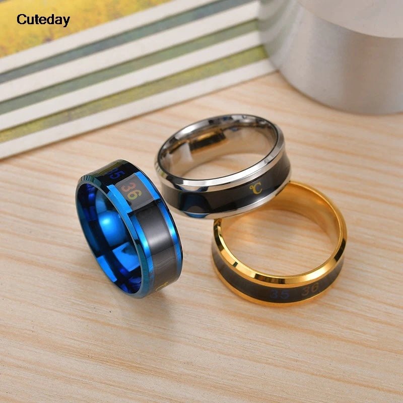 Smart Sensor Body Stainless Steel Love Band Ring With Temperature Measurement Function Rings For Couples Accessories Anillo