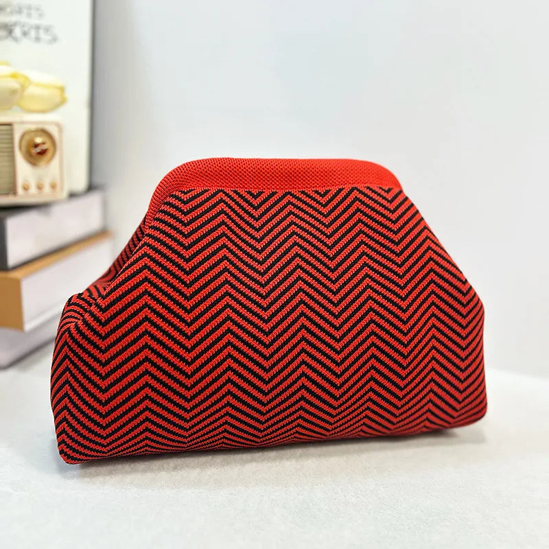Woven Crochet Handbags for Women Summer Beach Clutch Bag Purses Knitting Dumpling Clutch Ruched Cute Cloud Casual Colorblock Bag