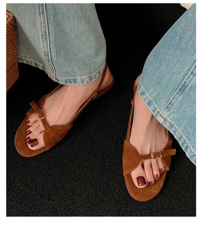 Vintage Line with Flat Sandals Design Sense Open Toe Slippers Casual Holiday Beach Shoes Light Single Shoes  Luxury Sandals