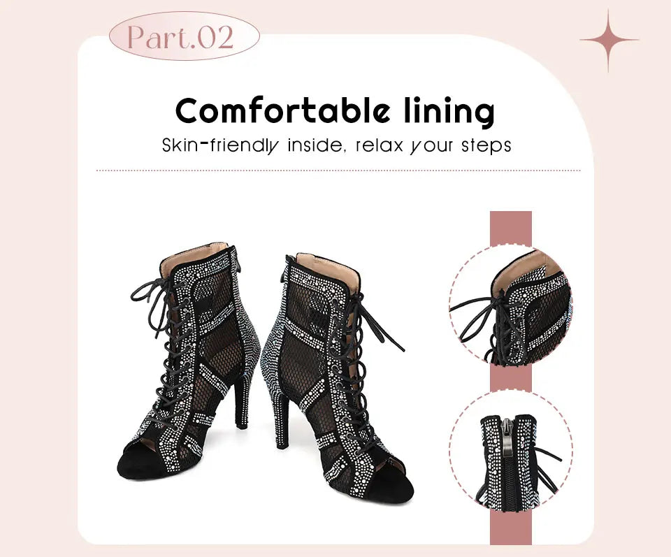 SWDZM Women Dance Boots Shiny Latin Jazz Dance Shoes Full Rhinestone Dancing Boots Customizable Heels Women Ladies Dancing Shoes