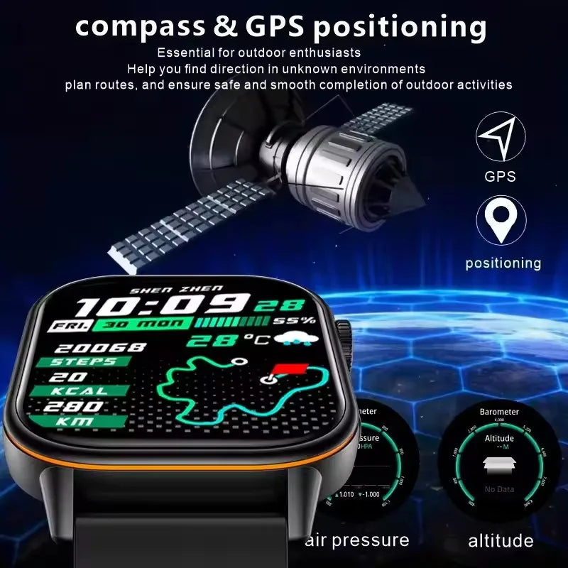 New GPS Military Smart Watch Bulit-in GPS Compass Altimeter Barometric 10ATM IP69K Waterproof AMOLED BT Call Smartwatch