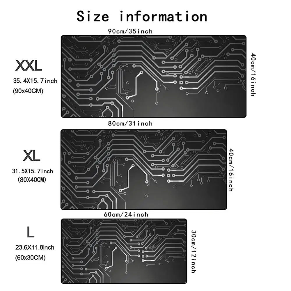 Black Circuit Board Pattern Mouse Pad Large Computer Office Table Mats Rubber Anti-slip Gaming Keyboard Mousepads Long Desk Pads