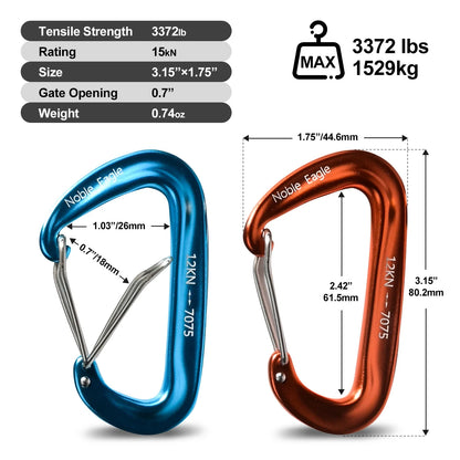 6Pcs 12kn Carabiner Set D Ring Heavy Duty Aluminum Tactical Carabiners Clips Camping Hiking Climbing Hook Hammock Outdoor Gear