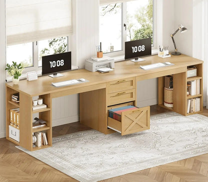 Farmhouse 96.5" 2 Person Computer Desk with Drawers for Home Office | Gaming Double Desk with Storage Shelves, Long Two, Custom