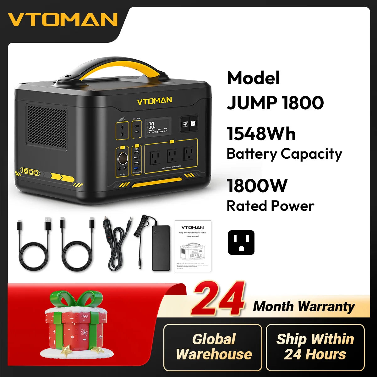 VTOMAN JUMP 1800 Power Station 1548Wh LiFePO4 Battery 1800W Emergency Power Supply for Outdoor Camping Home Energy Power