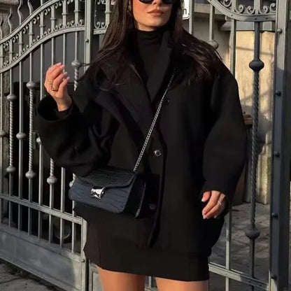 HXAO Woman Winter Coats Faux Wool Coats And Mixtures Oversized Long Coat Women Autumn Long Sleeve Solid Coats Casual Warm Parkas