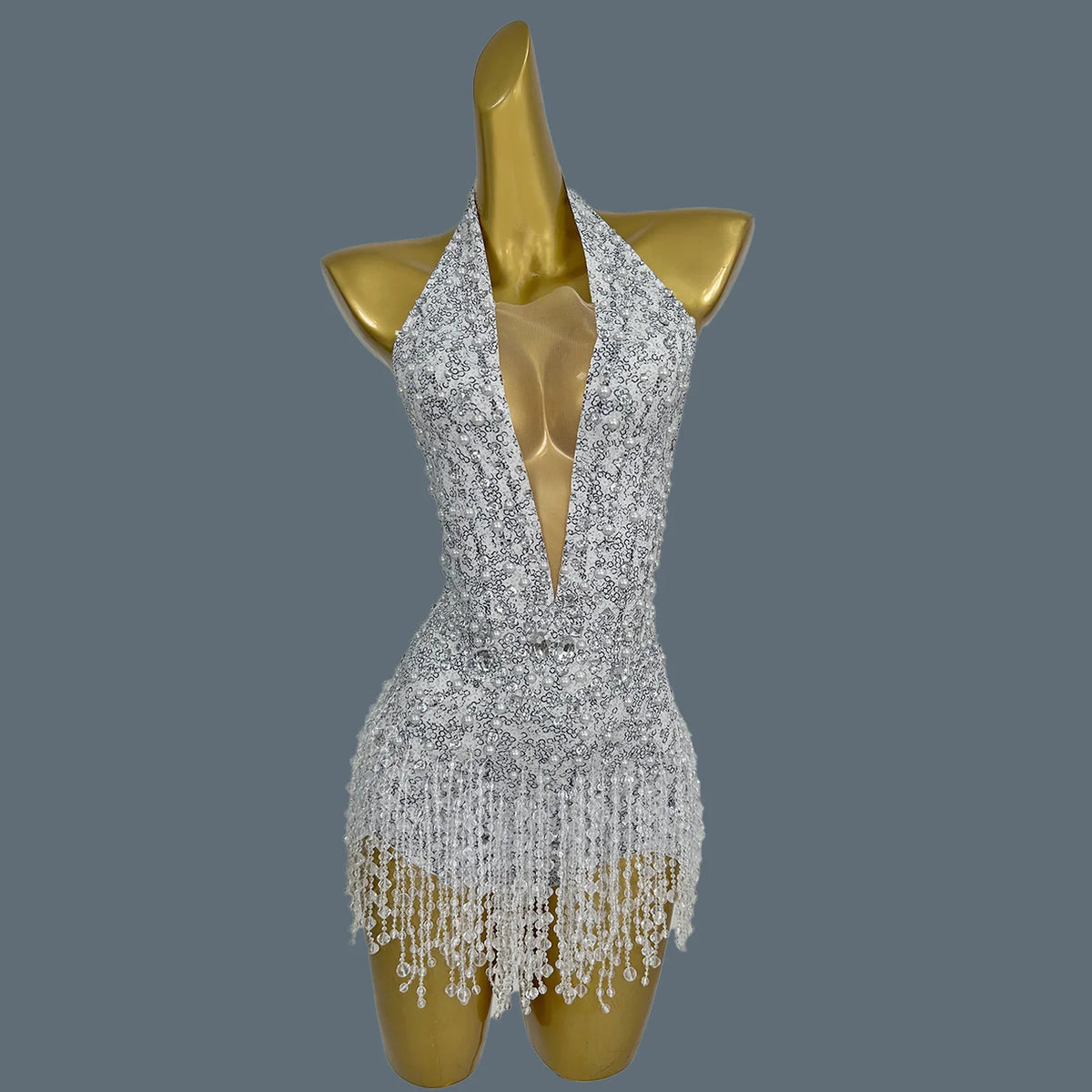 Women Sexy Backless Crystal Diamonds Beading Mini Rompers Luxury Evening Party Bar Nightclub Stage Performance Bodysuit