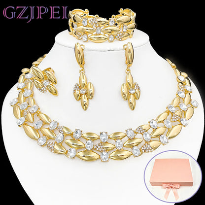 GZJPEI Elegant Crystal Zircon Jewelry Set For Women  Dubai Nigerian Bridal Wedding Party Jewellery Mother's Day Gift 2026 New
