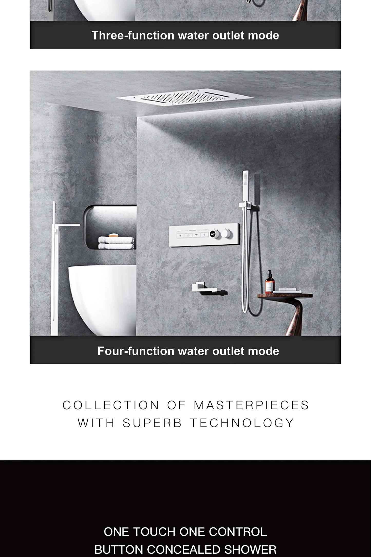 Luxury Black Brass Shower System Wall-Mounted LED Digital Display Design Cold & Hot Dual-Control 4-Function Ceiling Shower Tap
