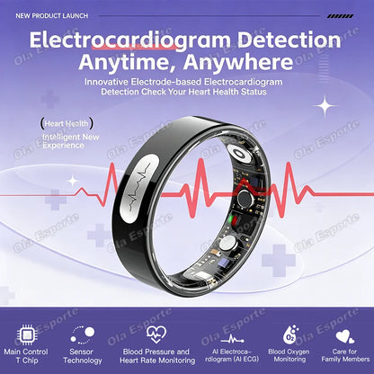 AI ECG Detection Smart Ring 2026 Blood Pressure Heart Rate Body Temperature Monitoring 5ATM Waterproof Multiple Sport Smartring