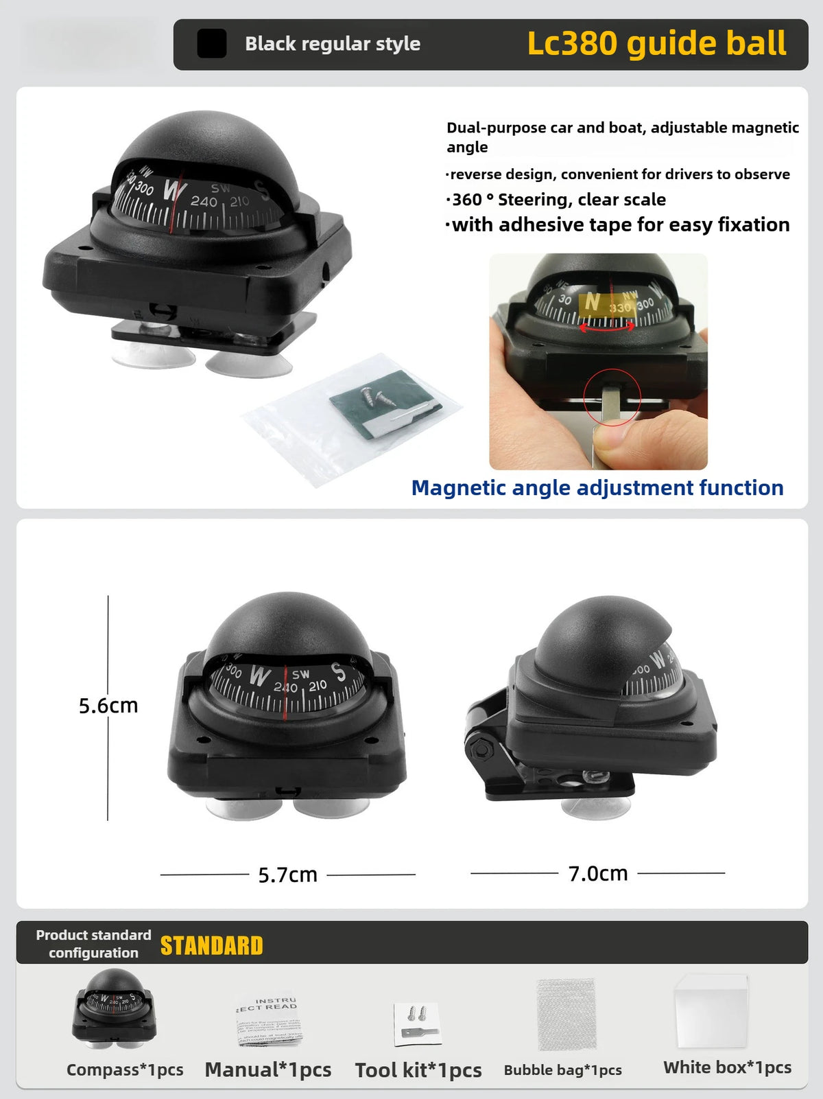 LED Light Electronic Compass, High Precision Pivoting Navigation Compass for Boat Car Marine Use