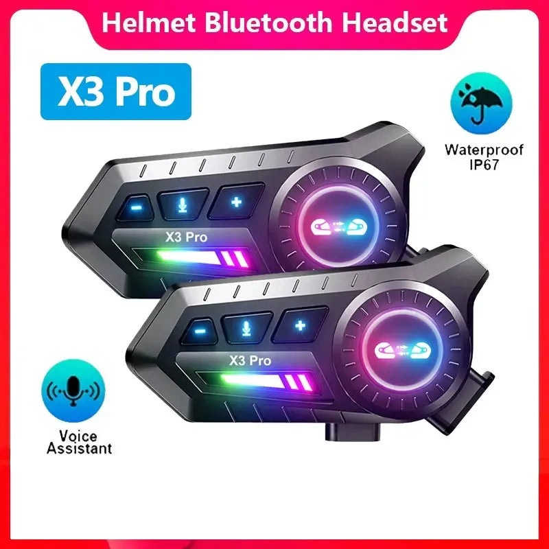 X3 Pro Motorcycle Helmet Bluetooth Headset 2-Riders Intercom 1000M BT6.0 IPX6 Waterproof Voice Assistant NoiseReduction FM Radio
