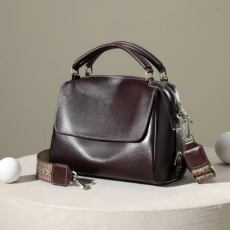Women Cow Leather Commute Crossbody Bags Women Retro Cowhide Large Capacity Shoulder Bag Ladies Fashion Luxury Designer Handbags