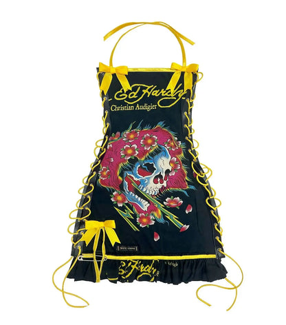 Halter Printed Y2k Line Up Wacky Contrast Dress Women Gothic Party Sexy Hollow Bandage Halloween Makeup Dresses Outwear LX61