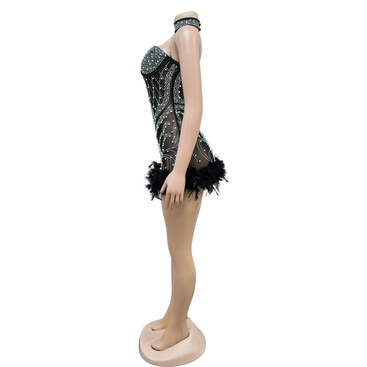 Sexy Bodysuit Women Jumpsuits Rompers Woman Clothes Diamonds 1 Piece Set Playsuit Mesh See Though Feather Female Clothing HXY262