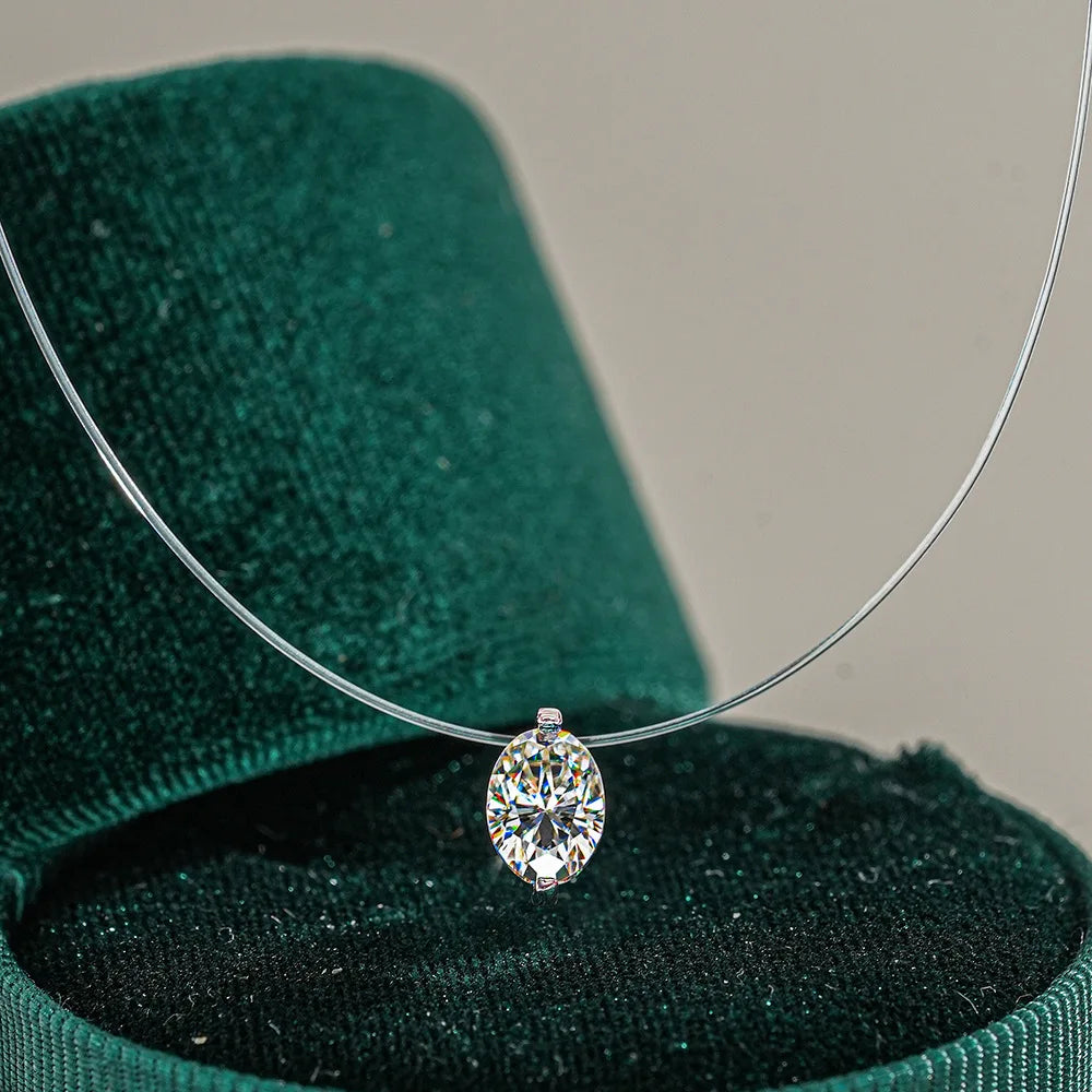 EWYA GRA Certified 1CT Marquise Cut Moissanite Pendant Necklace for Woman 925 Silver Fishing Line Water Drop Diamond Necklaces