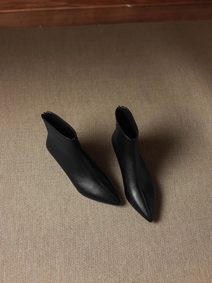 Plus Size 34-42 Genuine Leather Pointed Toe Med Heels Zipper Modern Boots Winter Autumn Shoes Concise Elegant Dress Ankle Boots