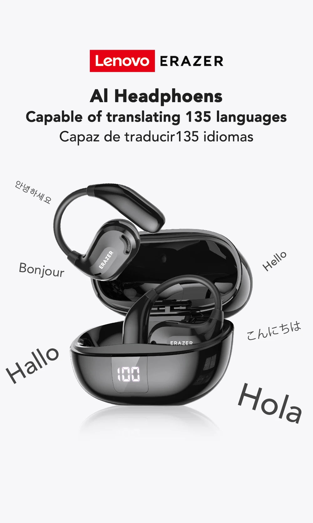 ERAZER XT66PRO Bluetooth Earphones ASMR Headsets DIY APP AI Translator Earbuds Wireless Headphones 13 Hours Long Life Display