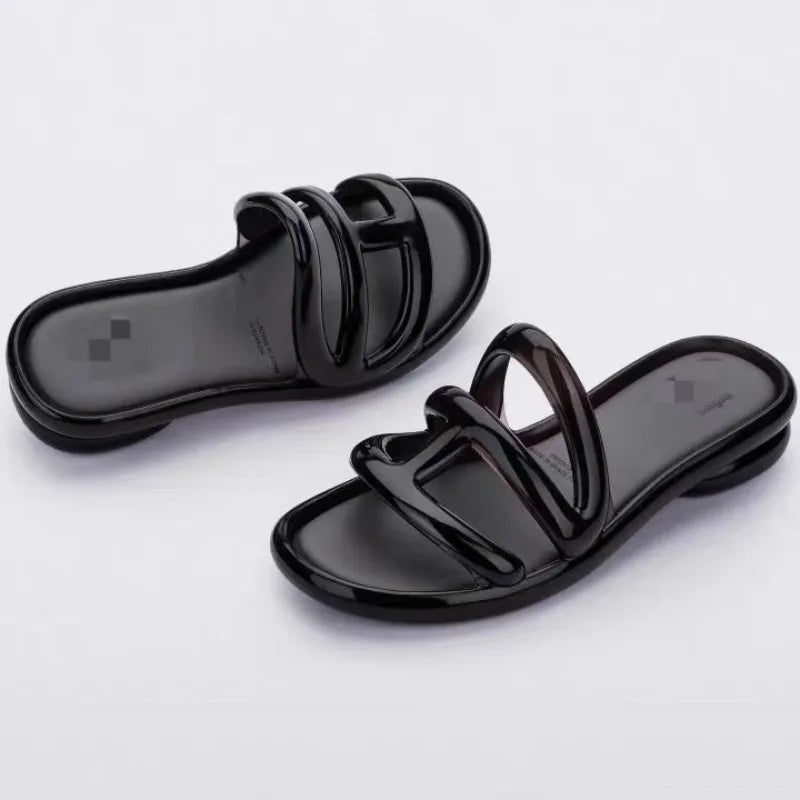 Summer Women's Slippers Adult Girls Wide Width Thick Bottom 2.8cm Heels Ladies Anti-slip Beach Shoe Jelly Beach Shoes