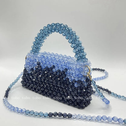 Gradient Blue Beaded Own Design Tote Bags for Women Customized Color Fashion Handbags for 2022 Chain Handle Clutch Evening Bag