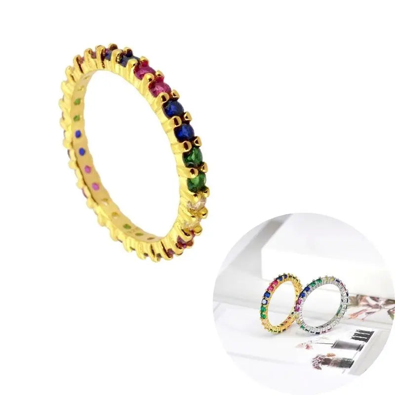 24K Gold Plated Colorful Crystal Gold Rings Turquoise Engagement Wedding Anniversary Ring Light Luxury Fashion Jewelry Gifts A40