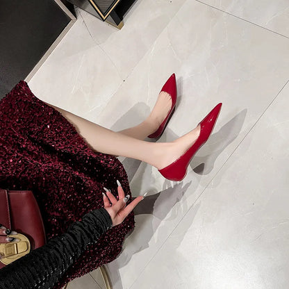 Ladies' inner height increase 3CM flat sole single shoe patent leather solid color versatile casual shallow mouth single shoe