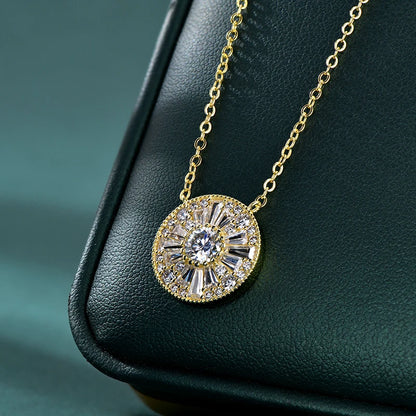 Rrjzz 5mm D-Color Mossanite Women Pendant Necklace with GRA Jewelry Gifts Lucky Disc-shaped Trapezoidal CZ Lab Diamond Necklace