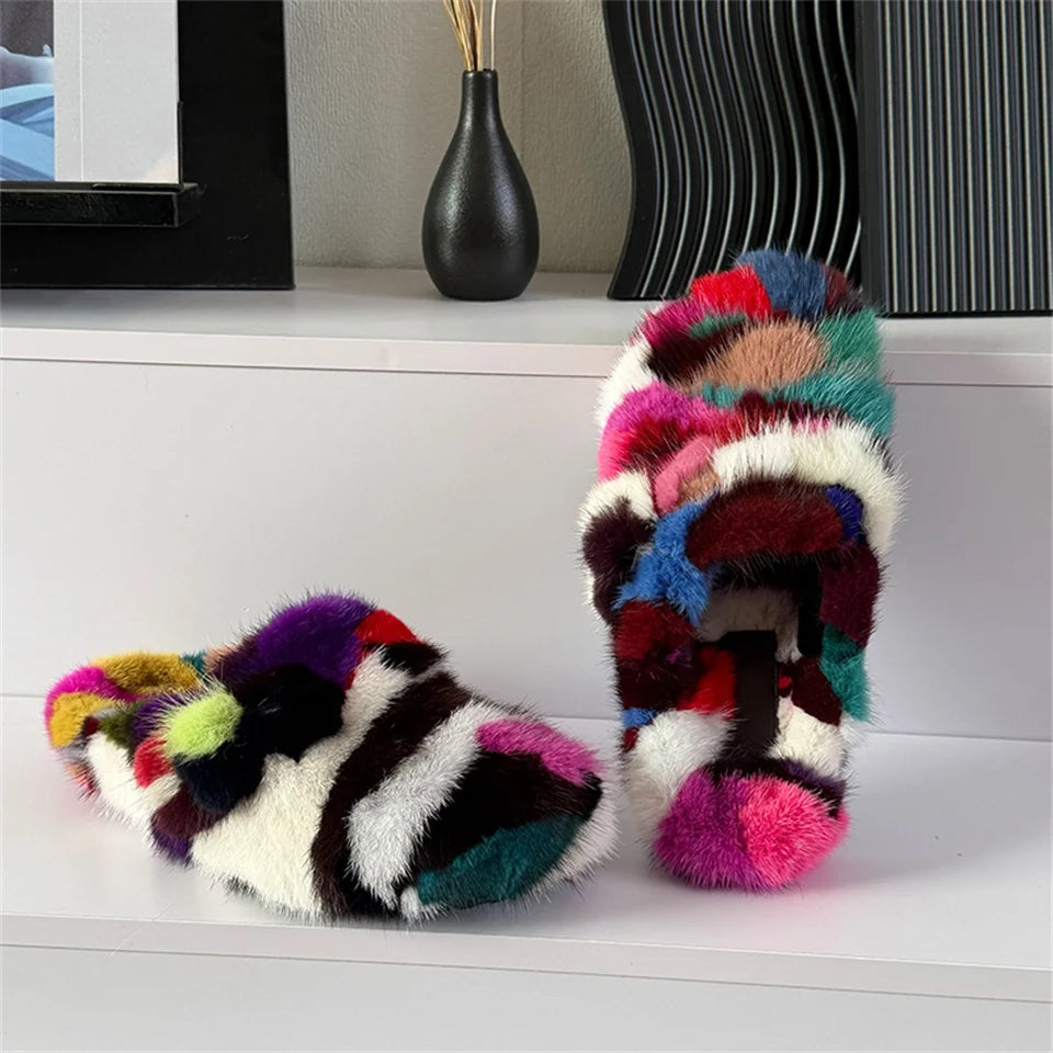Slippers Shoes for Women 2026 Flat Real Fur Mink Slippers Soft Indoor Women's Slippers Flip Flops Woman Luxury Designer Shoes