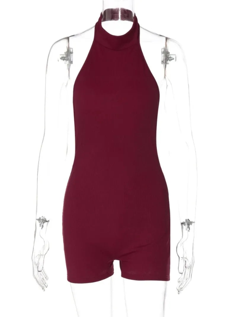 Sexy Halter Neck Sleeveless Bodysuits Women's Summer Backless Solid Overalls One Piece Fitness Sports Yoga Jumpsuits Streetwear