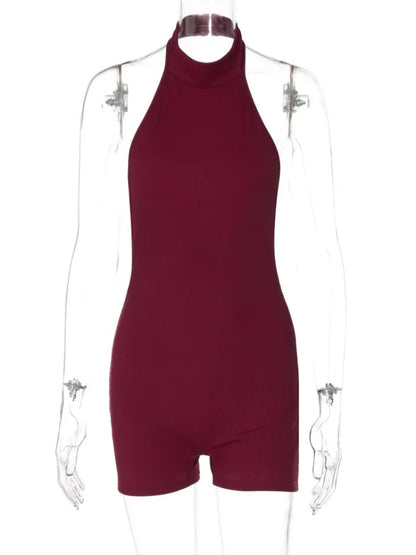 Sexy Halter Neck Sleeveless Bodysuits Women's Summer Backless Solid Overalls One Piece Fitness Sports Yoga Jumpsuits Streetwear